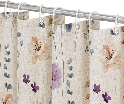 Sage Green Beige Watercolor Floral Fabric Shower Curtain 72x72