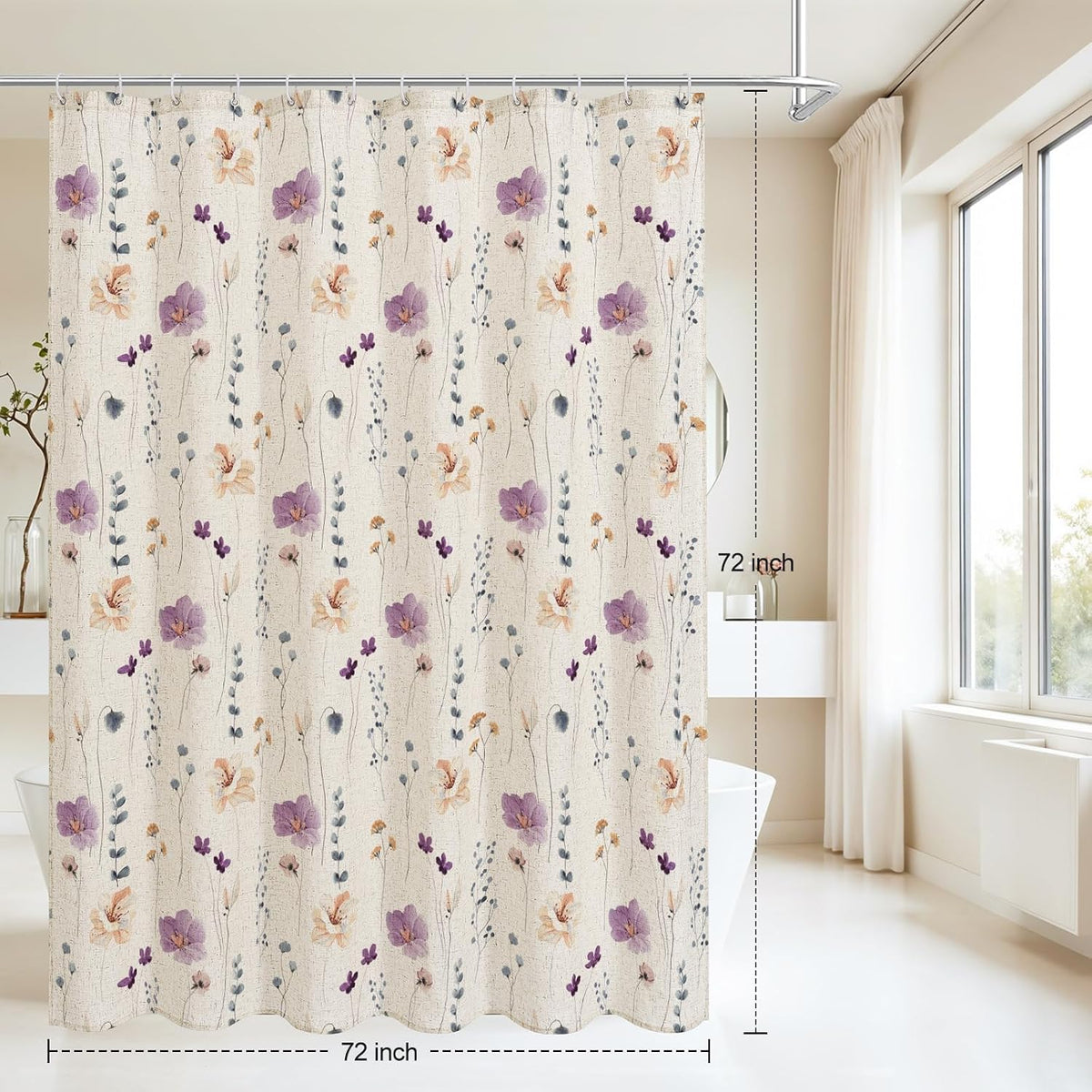 Sage Green Beige Watercolor Floral Fabric Shower Curtain 72x72