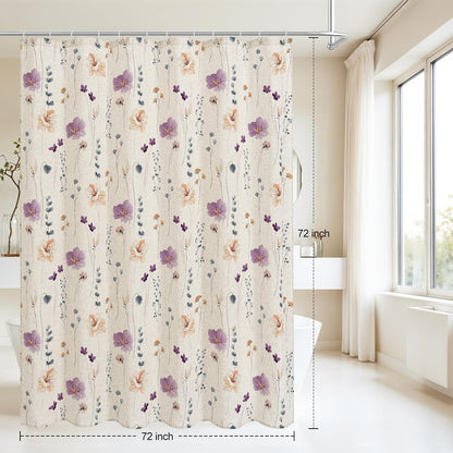 Sage Green Beige Watercolor Floral Fabric Shower Curtain 72x72