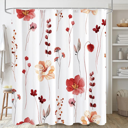 Sage Green Beige Watercolor Floral Fabric Shower Curtain 72x72