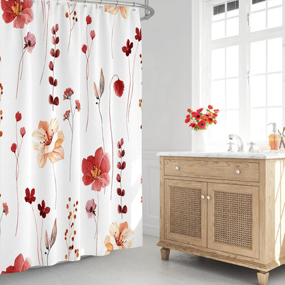 Sage Green Beige Watercolor Floral Fabric Shower Curtain 72x72