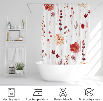 Sage Green Beige Watercolor Floral Fabric Shower Curtain 72x72
