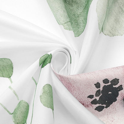 Sage Green Beige Watercolor Floral Fabric Shower Curtain 72x72