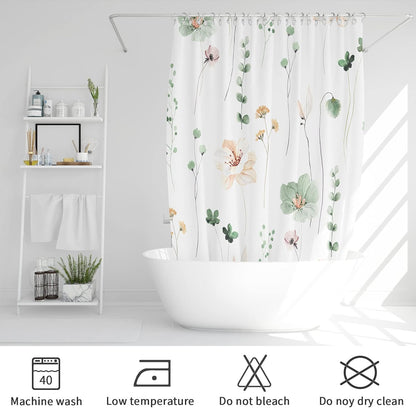 Sage Green Beige Watercolor Floral Fabric Shower Curtain 72x72