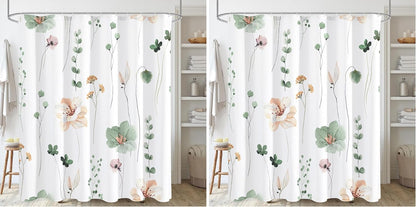 Sage Green Beige Watercolor Floral Fabric Shower Curtain 72x72