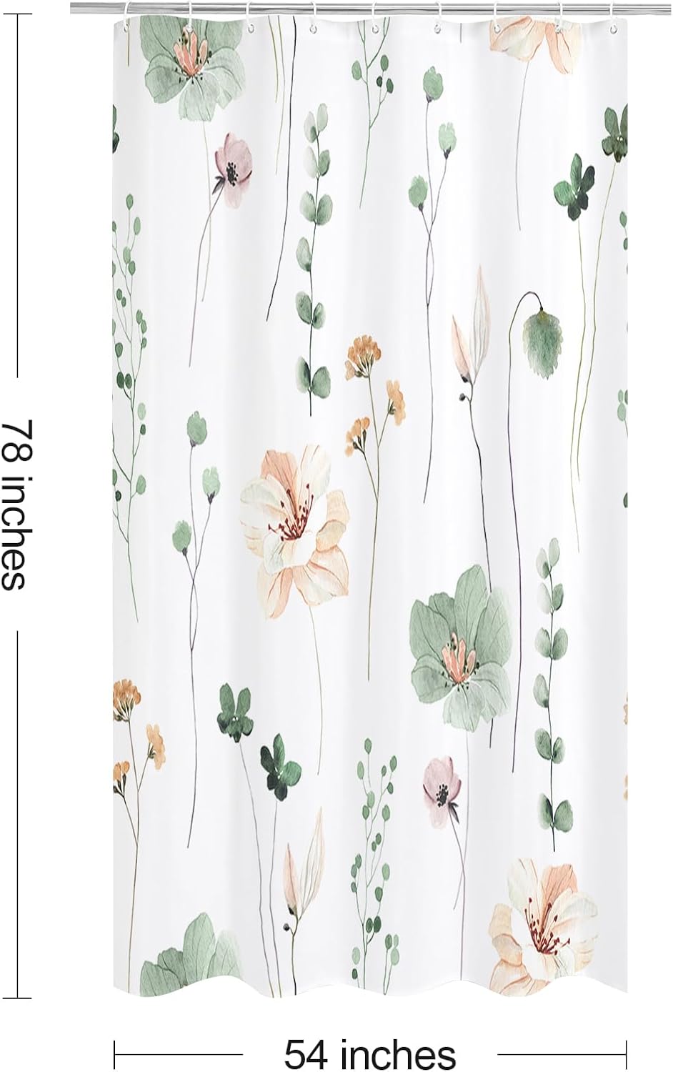 Sage Green Beige Watercolor Floral Fabric Shower Curtain 72x72