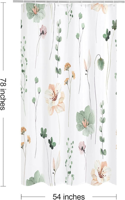 Sage Green Beige Watercolor Floral Fabric Shower Curtain 72x72