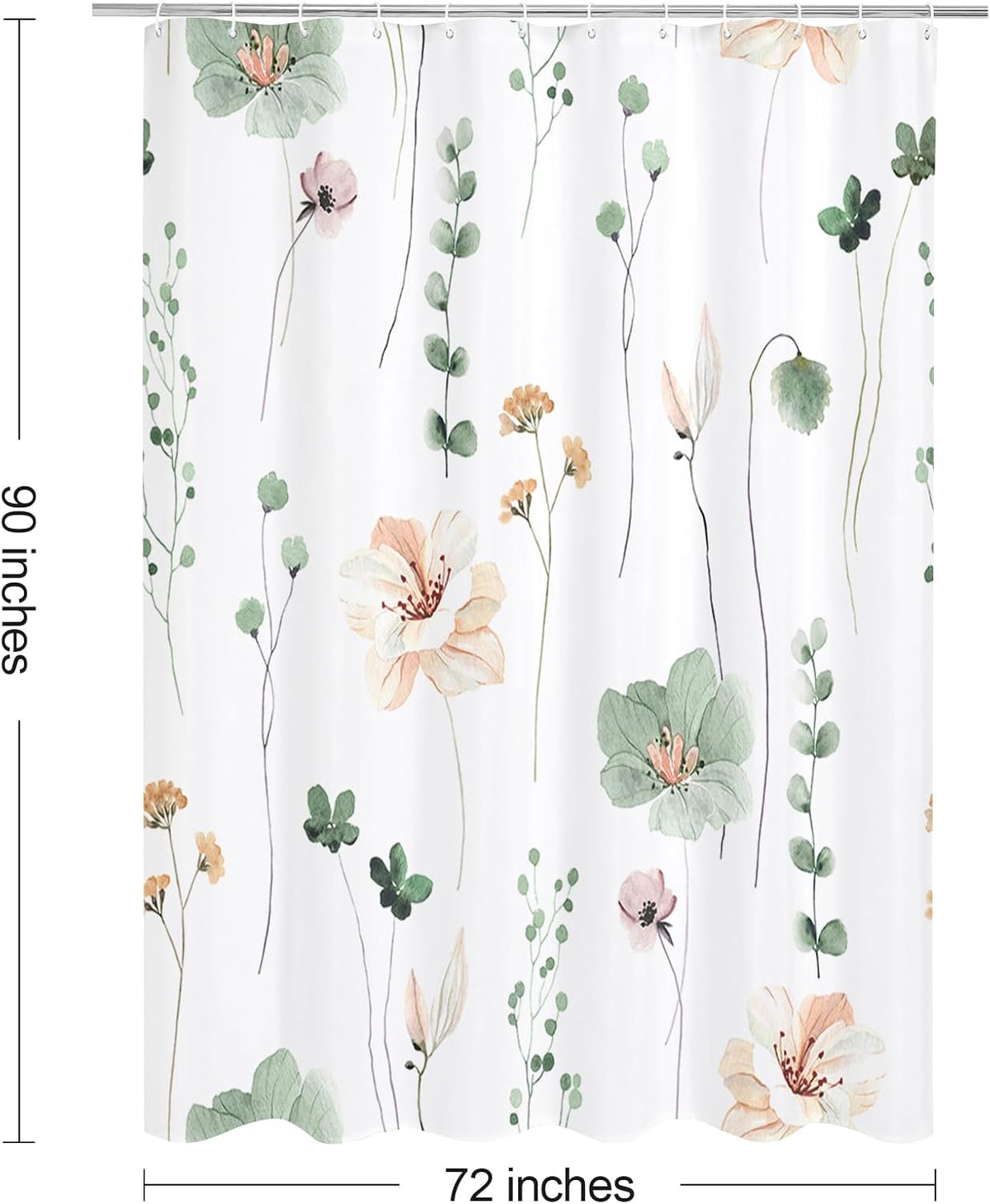 Sage Green Beige Watercolor Floral Fabric Shower Curtain 72x72