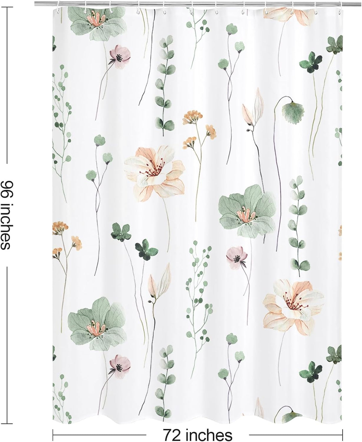 Sage Green Beige Watercolor Floral Fabric Shower Curtain 72x72