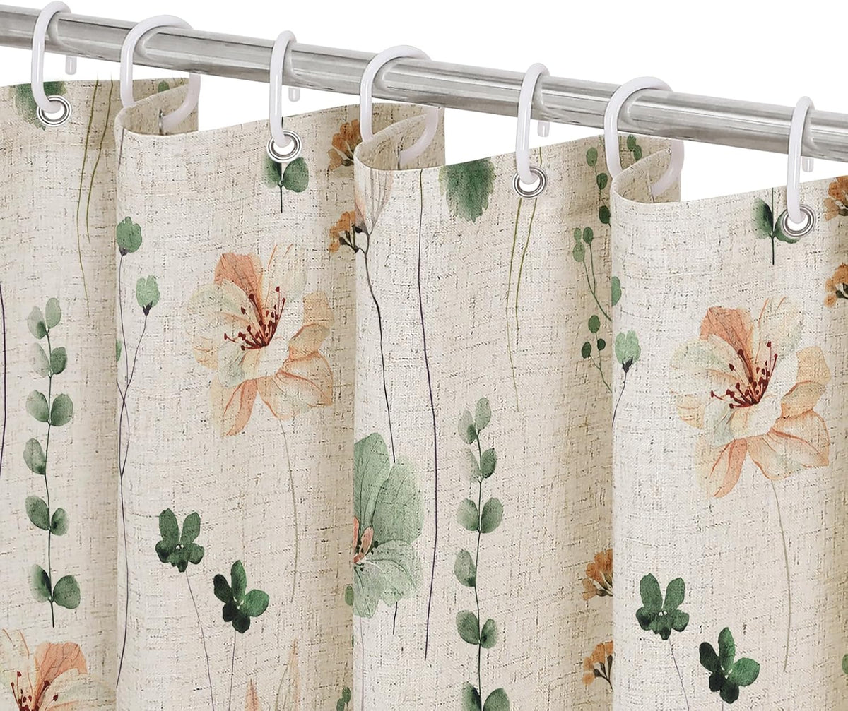 Sage Green Beige Watercolor Floral Fabric Shower Curtain 72x72