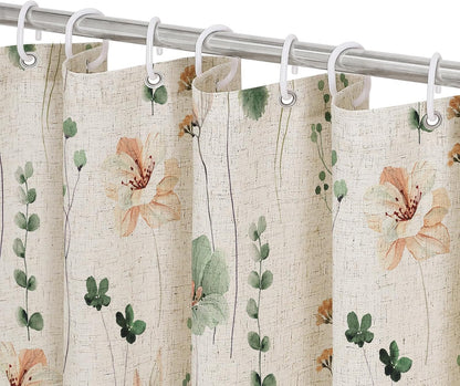 Sage Green Beige Watercolor Floral Fabric Shower Curtain 72x72