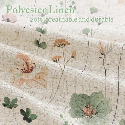 Sage Green Beige Watercolor Floral Fabric Shower Curtain 72x72