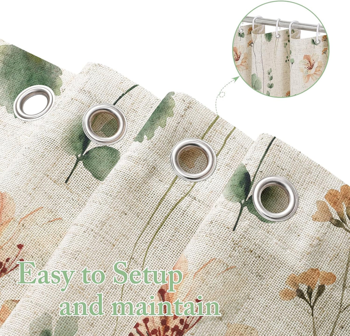 Sage Green Beige Watercolor Floral Fabric Shower Curtain 72x72