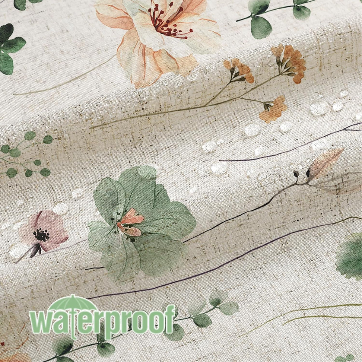 Sage Green Beige Watercolor Floral Fabric Shower Curtain 72x72