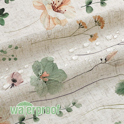 Sage Green Beige Watercolor Floral Fabric Shower Curtain 72x72