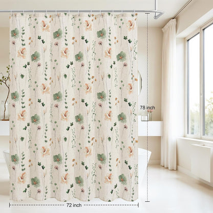 Sage Green Beige Watercolor Floral Fabric Shower Curtain 72x72