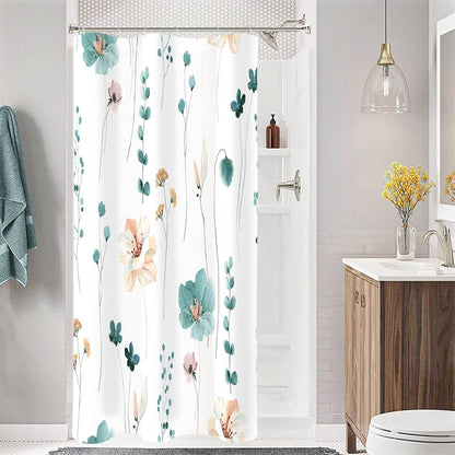 Sage Green Beige Watercolor Floral Fabric Shower Curtain 72x72