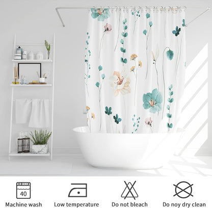 Sage Green Beige Watercolor Floral Fabric Shower Curtain 72x72