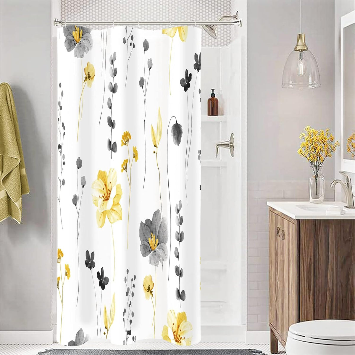 Sage Green Beige Watercolor Floral Fabric Shower Curtain 72x72