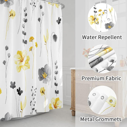 Sage Green Beige Watercolor Floral Fabric Shower Curtain 72x72