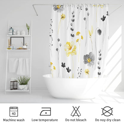 Sage Green Beige Watercolor Floral Fabric Shower Curtain 72x72