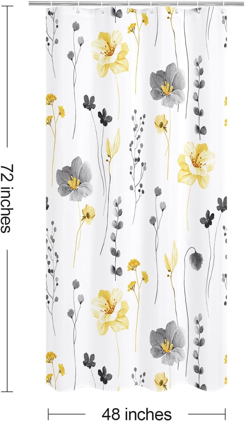 Sage Green Beige Watercolor Floral Fabric Shower Curtain 72x72