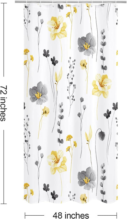 Sage Green Beige Watercolor Floral Fabric Shower Curtain 72x72