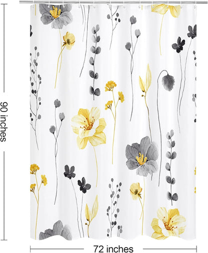 Sage Green Beige Watercolor Floral Fabric Shower Curtain 72x72