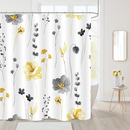 Sage Green Beige Watercolor Floral Fabric Shower Curtain 72x72