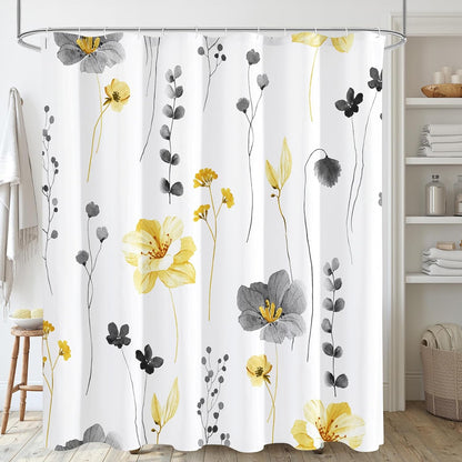 Sage Green Beige Watercolor Floral Fabric Shower Curtain 72x72