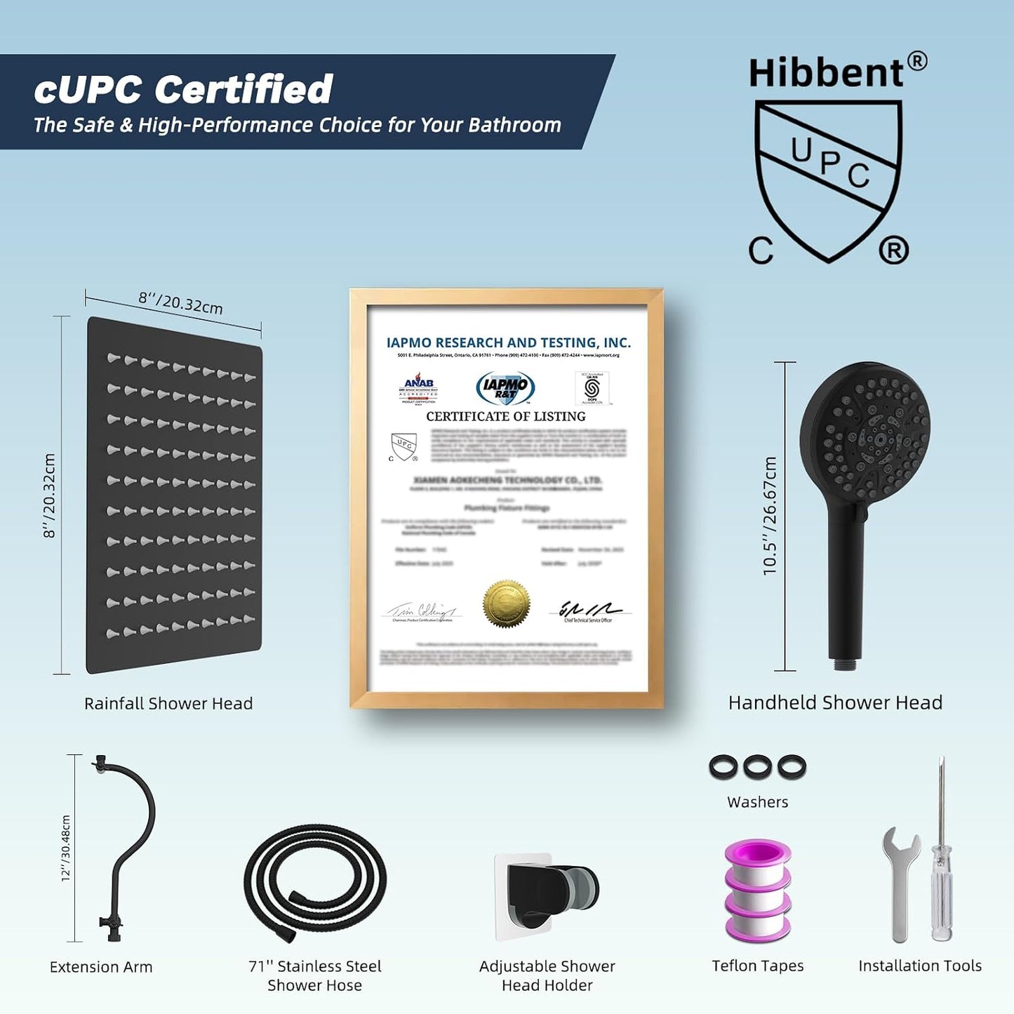 All Metal cUPC Certified Shower Head, 10'' Rainfall Shower Head