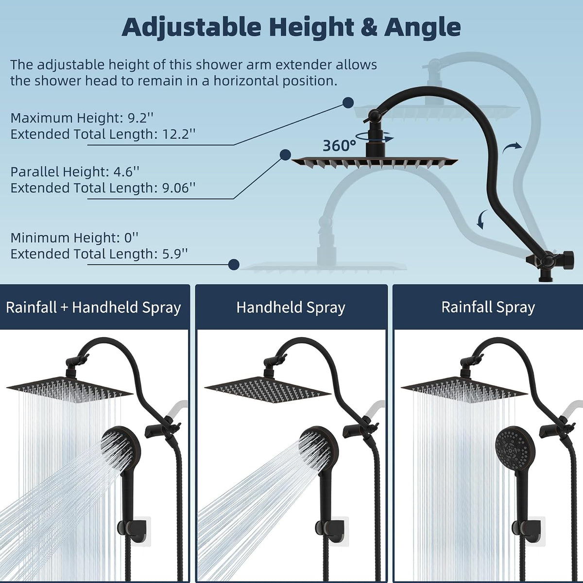All Metal cUPC Certified Shower Head, 10'' Rainfall Shower Head