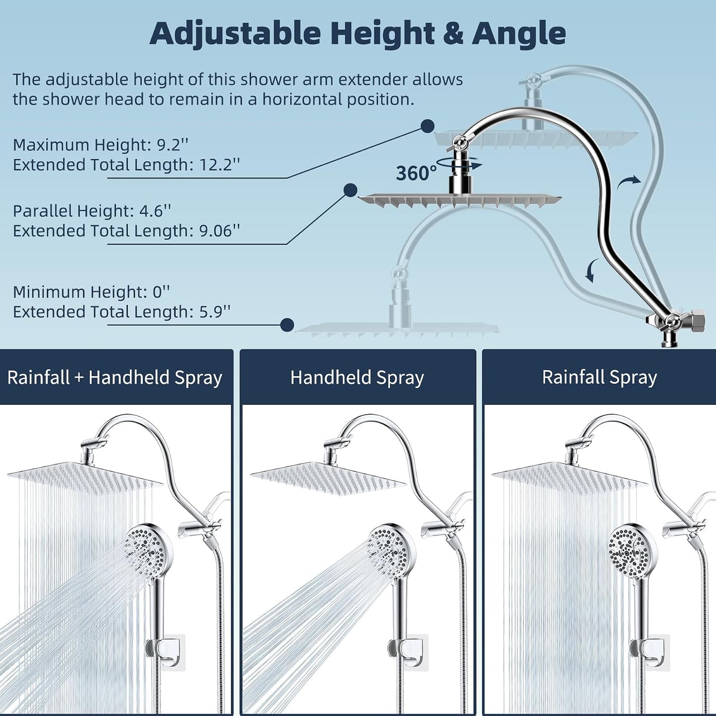 All Metal cUPC Certified Shower Head, 10'' Rainfall Shower Head