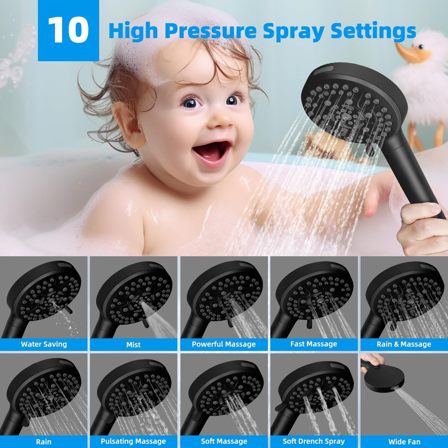 All Metal cUPC Certified Shower Head, 10'' Rainfall Shower Head
