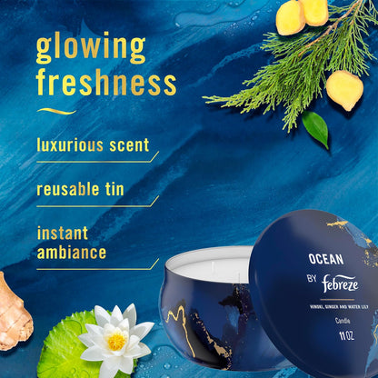 Scented Candle, Ocean Scent, 11 oz 4 Wick Candle, Single Pack
