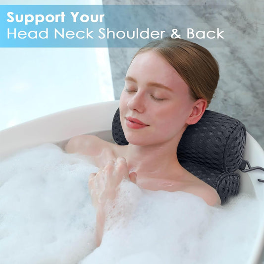Luxury Bath Pillows for Tub Soft Mesh Strong 6 Suction Cups White | Bath Pillow with laundry bag head and neck support Relaxing Bath Washable Quick-Dry Bath Accessories Spa Gifts