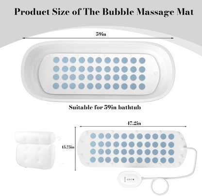 Bubble Bath Mat for Bathtub, Tub Spa Massager | Washable Soft Pillow & 6-Speed Motorized Air Pump, Warm Bubbles, Remote Control, Non-Slip Whirlpool Bathtub Spa Mat