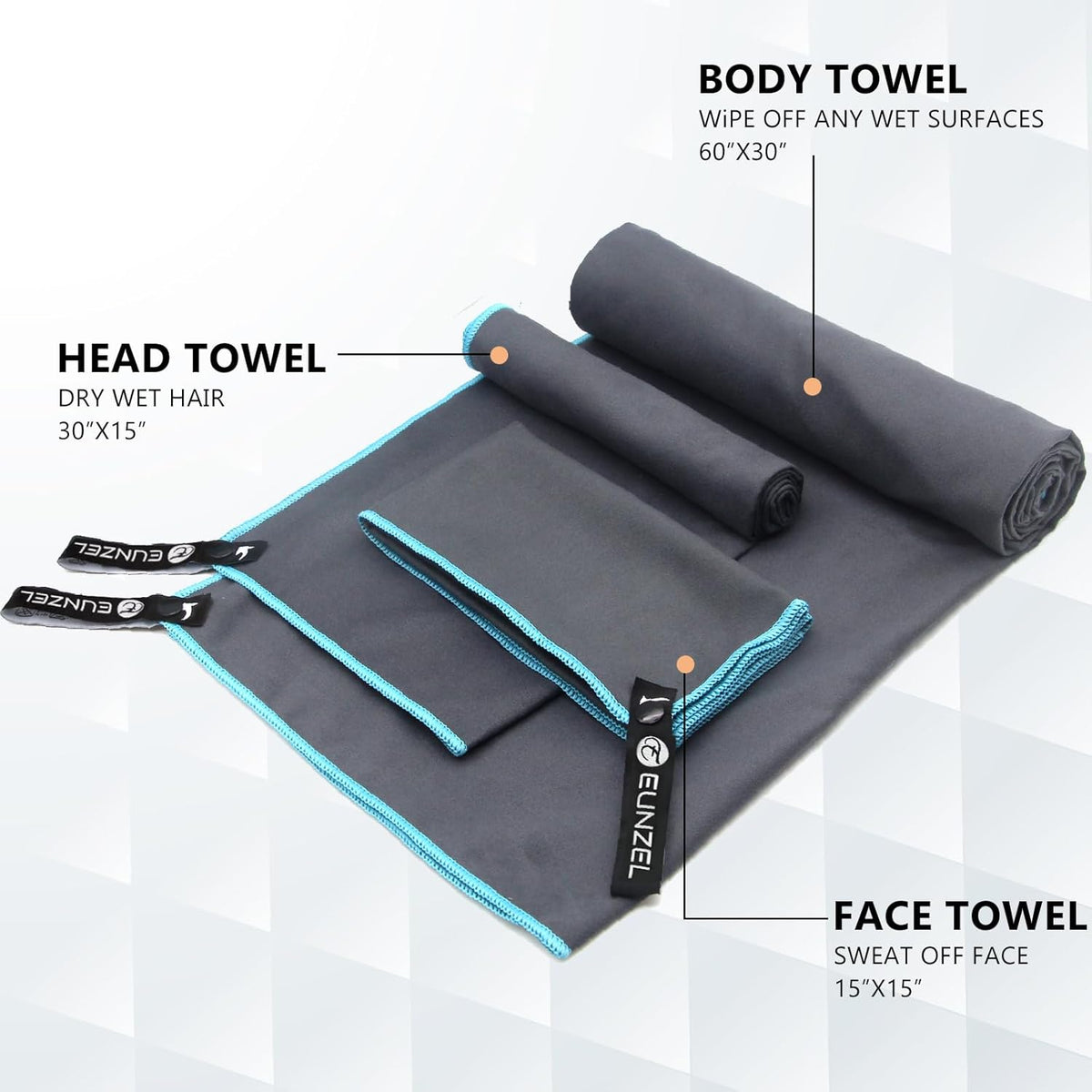 2 Set Quick Dry Camping Towel, Microfiber Travel Towel Super Absorbent Fast Drying Towel for Camping, Beach, Gym, Backpacking & Swimming(Two 3-Piece Towel Sets, Army Green/Grey)
