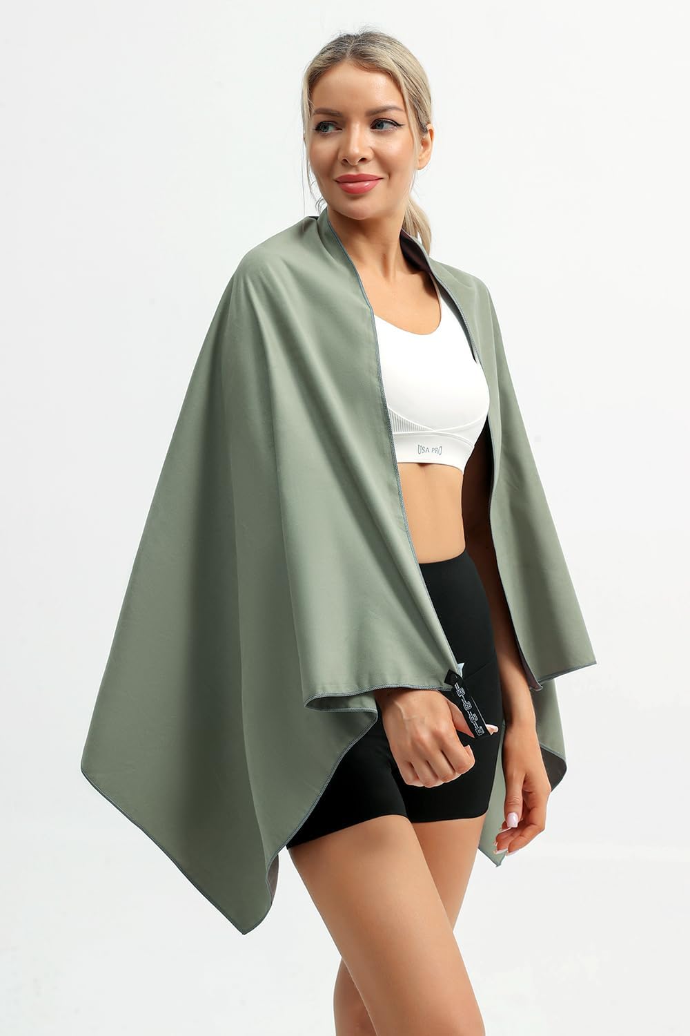 2 Set Quick Dry Camping Towel, Microfiber Travel Towel Super Absorbent Fast Drying Towel for Camping, Beach, Gym, Backpacking & Swimming(Two 3-Piece Towel Sets, Army Green/Grey)