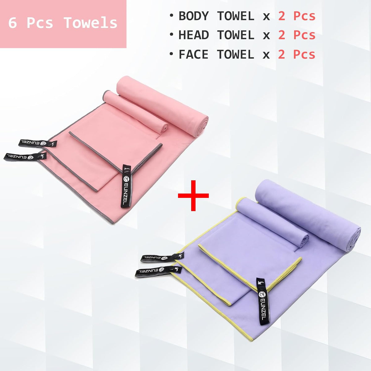 2 Set Quick Dry Camping Towel, Microfiber Travel Towel Super Absorbent Fast Drying Towel for Camping, Beach, Gym, Backpacking & Swimming(Two 3-Piece Towel Sets, Army Green/Grey)
