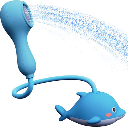 Rechargeable Baby Bath Shower Head for Bathtub - Kids Toddler Sprayer Showerhead Toys with Hose & Easy Water Flow Control - Dolphin Toy Sprayer for Babies Babybath Tub