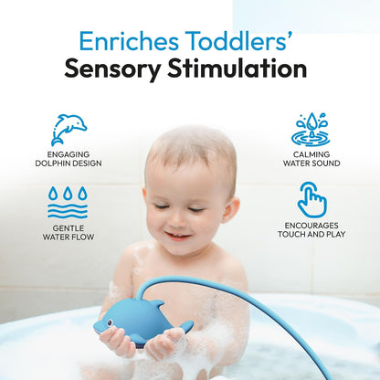 Rechargeable Baby Bath Shower Head for Bathtub - Kids Toddler Sprayer Showerhead Toys with Hose & Easy Water Flow Control - Dolphin Toy Sprayer for Babies Babybath Tub