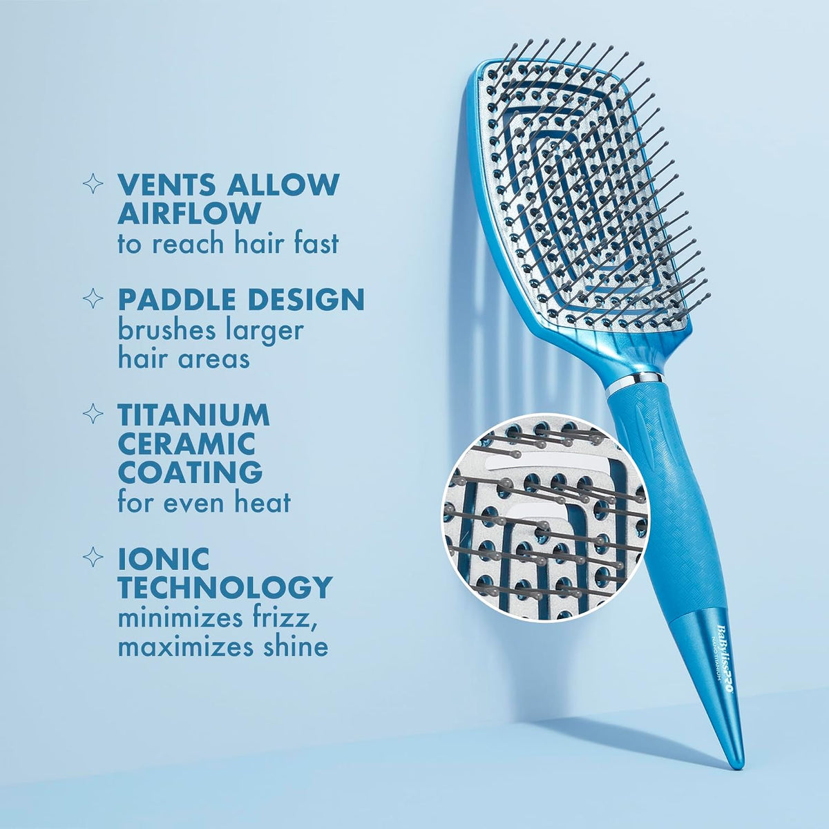 BaBylissPRO Nano Titanium Vented Blow-Dry Paddle Brush – Lightweight Blow-Dryer Styling Brush for Smooth, Frizz-Free Hair – Ideal for All Hair Types