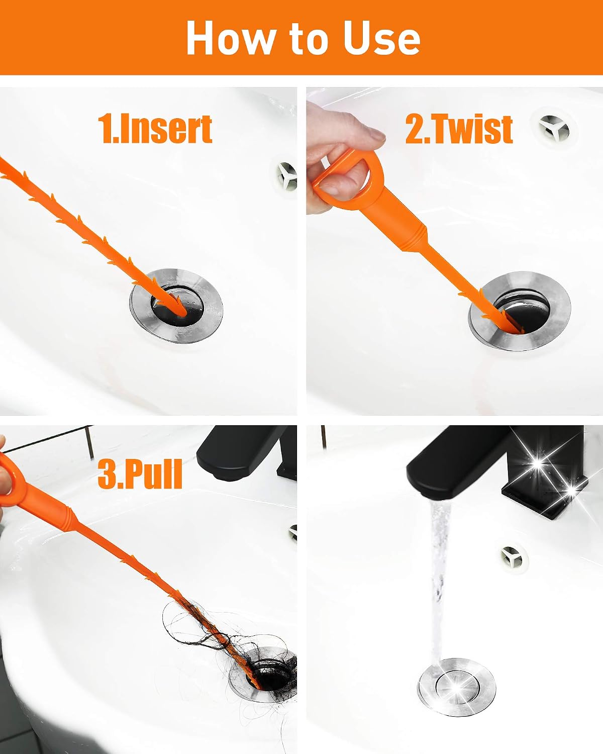6 Pack 25 Inch Drain Snake Hair Clog Remover Tool, Flexible Sink Drain Cleaner for Shower, Bathtub, Bathroom Sink and Kitchen Sink, Reusable Drain Cleaning Tool for Hair Blockage Removal