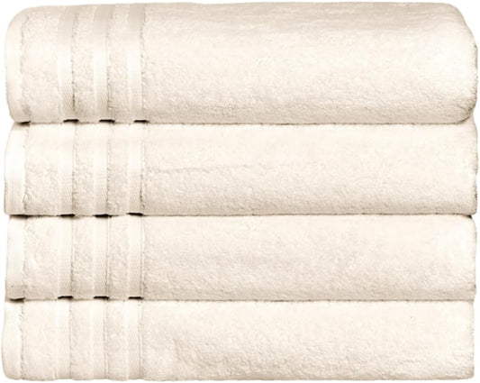 Luxury Bath Towels, 4 Piece Extra Large Bath Towel Set (30x58 Inches), 100% Organic Turkish Cotton, Highly Absorbent, Quick Dry, and Plush Turkish Bath Towels for Bathroom (White)