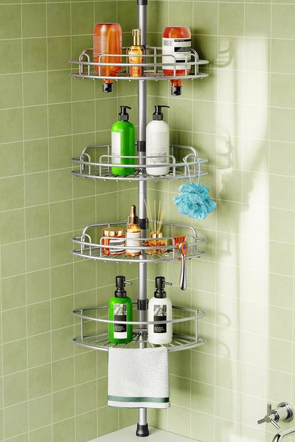 Corner Shower Caddy Tension Pole 4 Tier Rustproof Shampoo Organizer