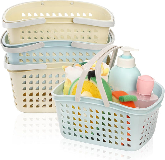 4 Pack Shower Caddy Basket, Portable Storage Basket with Handle | Stackable Plastic Caddy Organizer Bin for Campers, Bathroom, Dorm