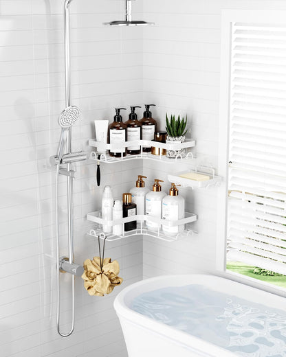 Corner Shower Caddy, Large, Soap Holder & Hooks, Black