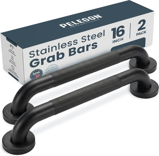 Grab Bars for Shower 2-Pack 16 Inch - Stainless Steel Shower Grab Bars for Seniors - Bathroom Safety Handle Non-Slip Grip Rust Resistant Wall Mounted Support Bar for Bathtub Shower - Black