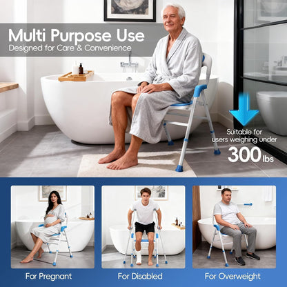 Adjustable Height Foldable Shower Chair with Back Stands Upright